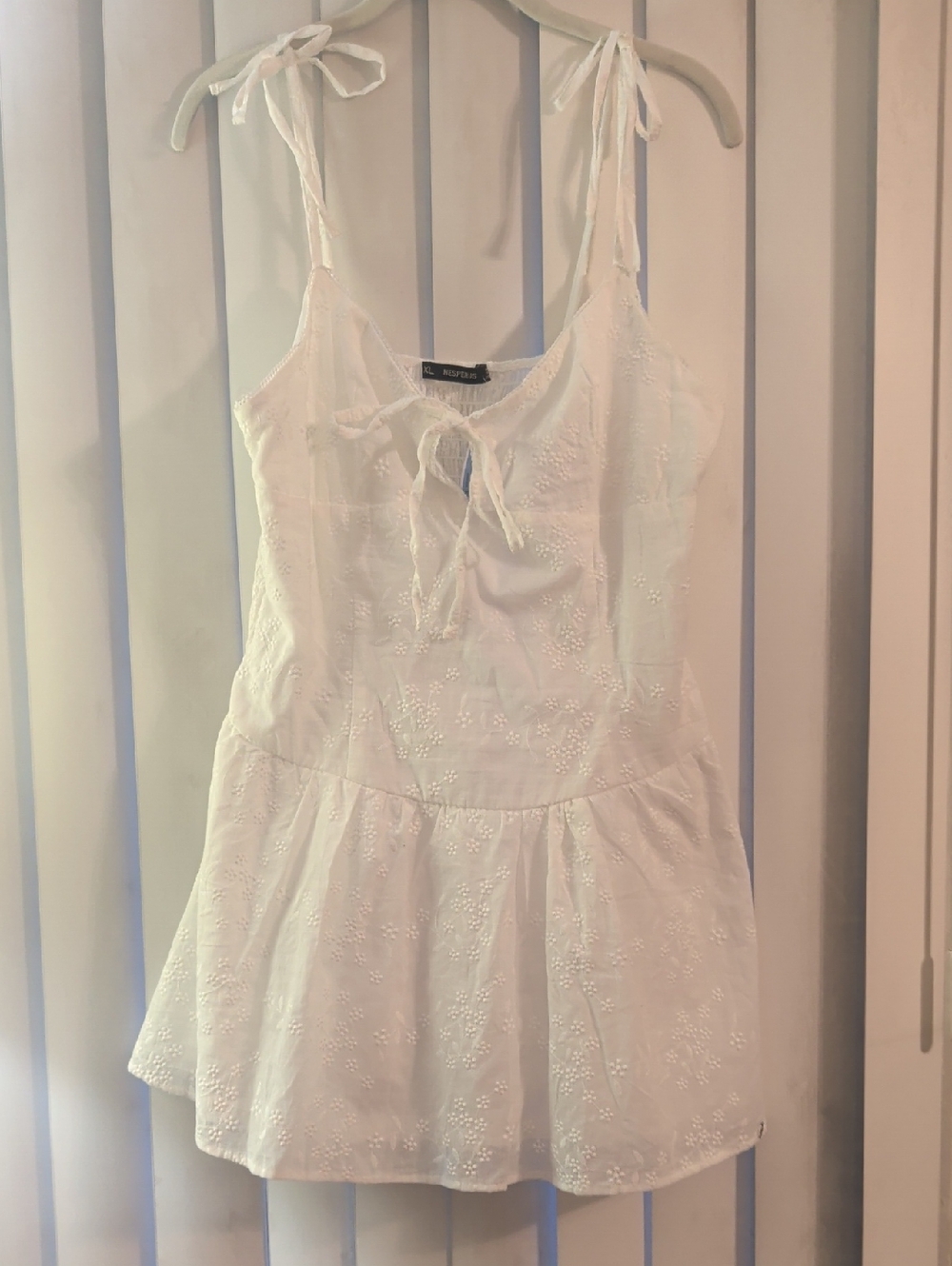 White Eyelet Tie-Shoulder Mini Dress, Juniors XL